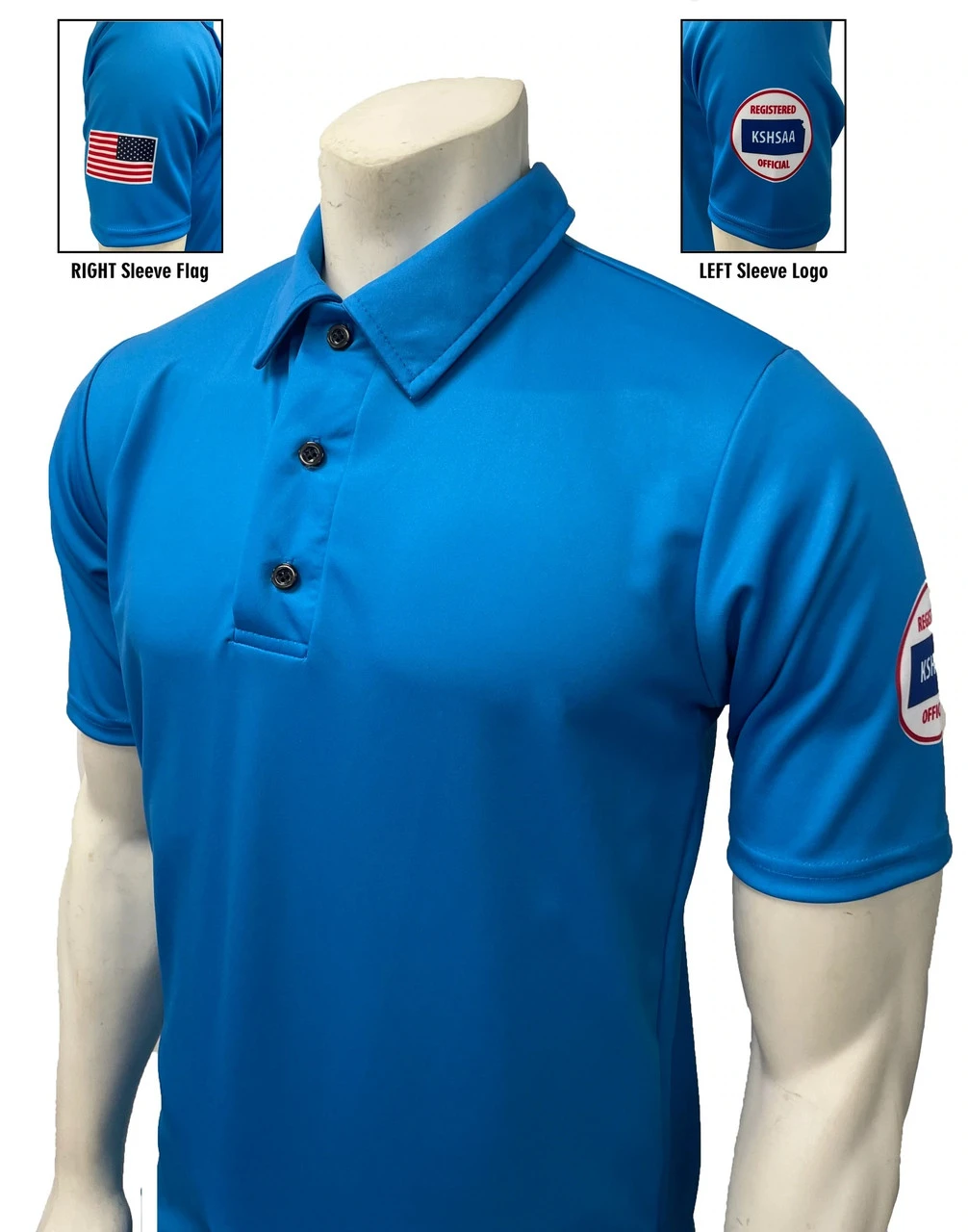 Kansas KSHSAA Men's Bright Blue Volleyball Referee Shirt With Flag 2 Kansas KSHSAA Men's Bright Blue Volleyball Referee Shirt With Flag - Image 2