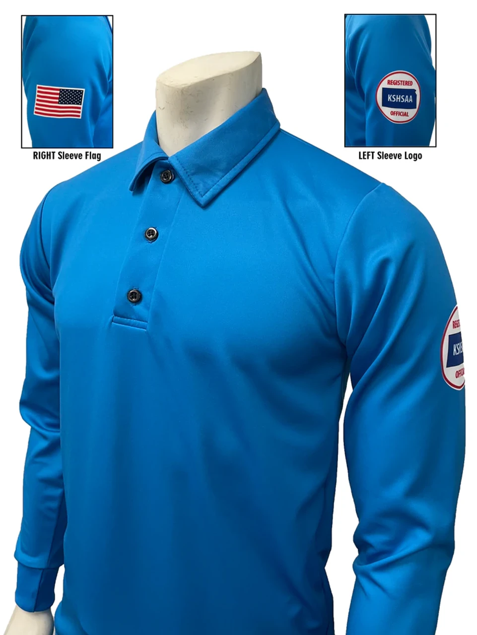 Kansas KSHSAA Men's Bright Blue Long Sleeve Volleyball Referee Shirt With Flag 2 Kansas KSHSAA Men's Bright Blue Long Sleeve Volleyball Referee Shirt With Flag - Image 2