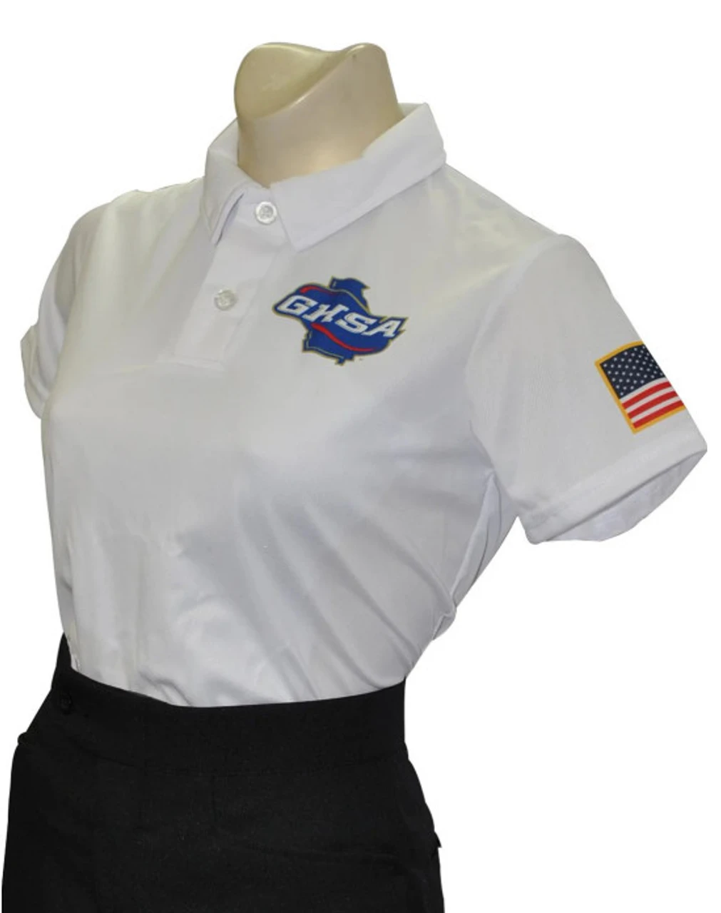 Georgia GHSA Women's White Volleyball & Swimming Referee Shirt 1 Georgia GHSA Women's White Volleyball & Swimming Referee Shirt